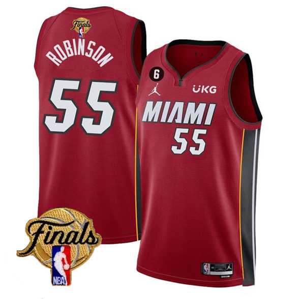 Men%27s Miami Heat #55 Duncan Robinson Red 2023 Finals Statement Edition With NO.6 Patch Stitched Basketball Jersey Dzhi